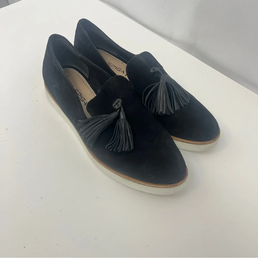Via Spiga Black Tassel Loafers